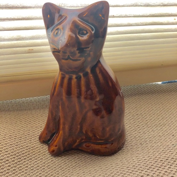 J BEAUMONT BROWN GLAZED CAT FIGURE,signed,maryland - Picture 1 of 6
